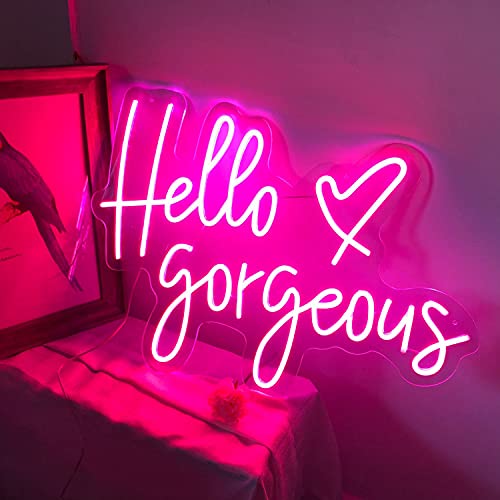 Image of Hello Gorgeous Neon Sign Light Wall Art Gifts, Neon Decor for Home, Bar, Pub, Club, Rave, Apartment, Party, Christmas
