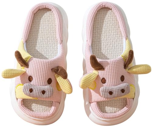 YILANLAN Women slippers Animal slippers Cartoon pig slippers Linen slippers at home Cute and comfortable plush slippers cow shoes
