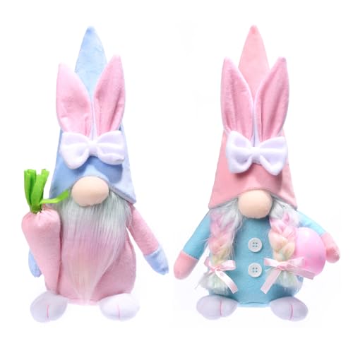 2PCS Easter Gnomes Decorations Plush Faceless Bunny Swedish Tomte Rabbit Elf Gifts Household Rabbit Ornaments Home Decor Spring Figurines Tier Tray Decor Table Desk Shelf Centerpieces Colorful A