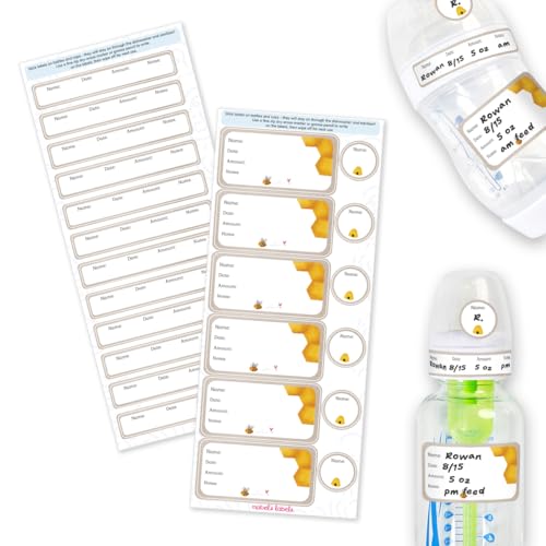 Mabels Labels Baby Bottle Labels 24 Customizable Write-and-Wipe Name Labels for Daycare Milk Storage & Bottles Reusable Dishwasher Sterilizer & Microwave Safe Honey Bee