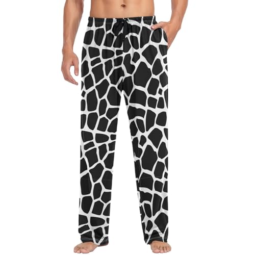visesunny Mens Pajama Pants Funny Giraffe Skin Black White Cotton Soft Men's Sleepwear Lounge Pants