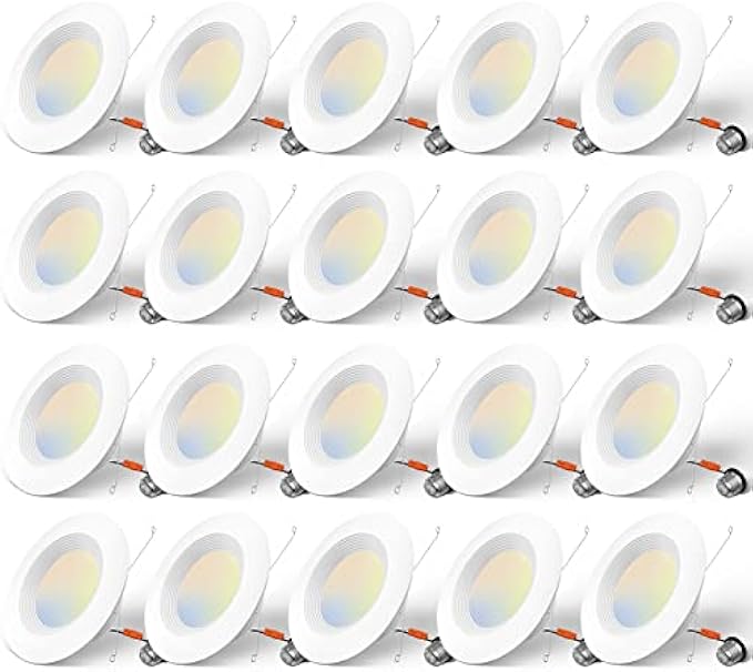 Amico 5/6" 5CCT LED Recessed Lighting 20 Pack, Dimmable, IC and Humidity Rated, 12.5W=100W, 950LM Can Light with Baffle Trim, 2700K/3000K/4000K/5000K/6000K Optional, Retrofit Installation - ETL and FC