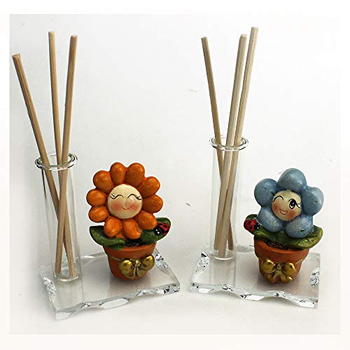DLM-32216 (Kit 12 Pezzi) Profumatore in Vetro e Resina Vasetto Piantina Fiore Rosa Margherita Girasole Nozze Battesimo Comunione Diffusore Profumo Ambienti bomboniera