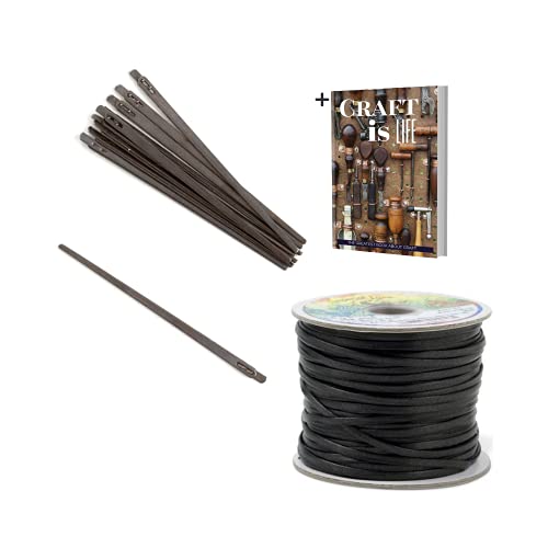 Tandy Leather 2 Prong Lacing Needle & Black Imperial Lace Set -10 Needle Set With 1/8 Inch X 50 Yard Strong Thread Lace & E-Book #TOP7