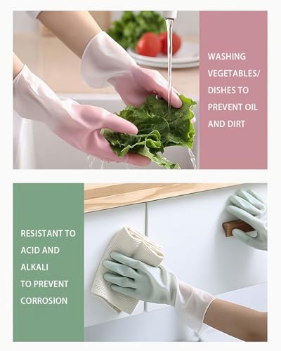 Miniatura 4 de Aorhofj Guantes De Limpieza Hogar, Guantes Cocina, Guantes Domésticos Reutilizables Con Forro, Guantes De Látex Impermeables Y Antideslizantes, 3 Pares M