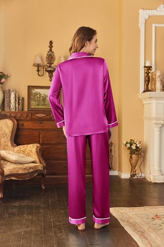 Image of Ekouaer Women's Classic Button Down Long Satin Silk Pajama Set