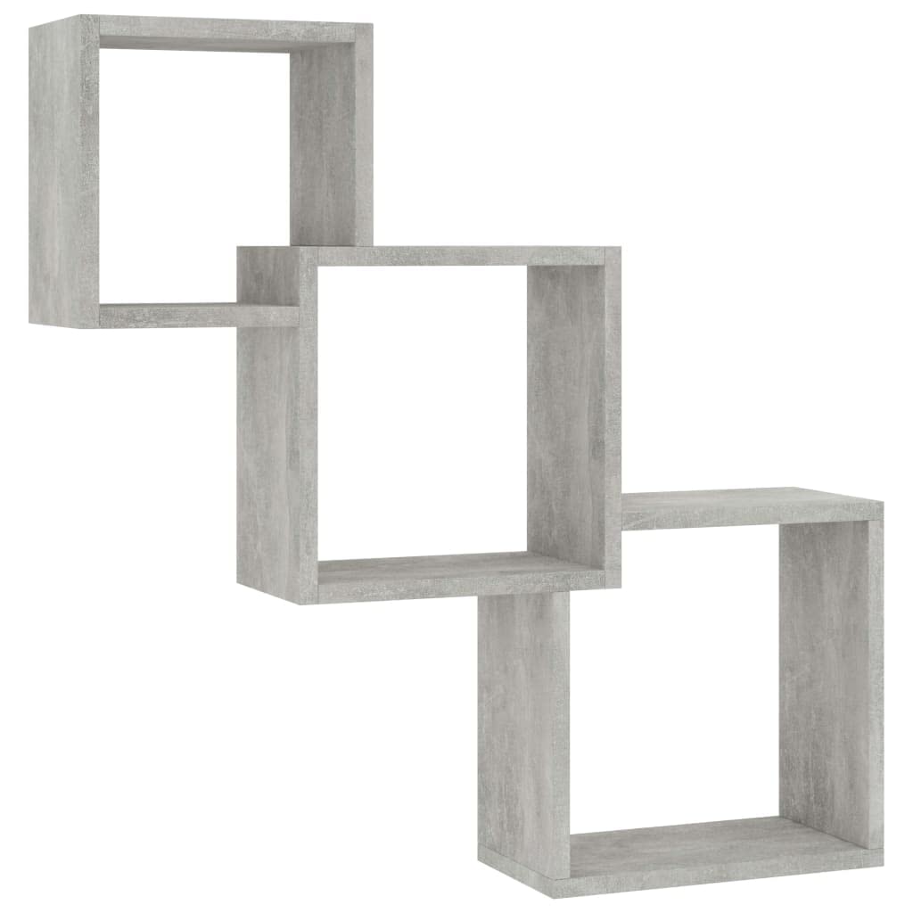 Set 3 Mensole a Muro Cubiche Grigio Cemento Legno 68x15x68 cm | Design ad incastro salvaspazio per soggiorno e camera. Tre cubi espositivi modulari per decorazioni, libri e soprammobili.