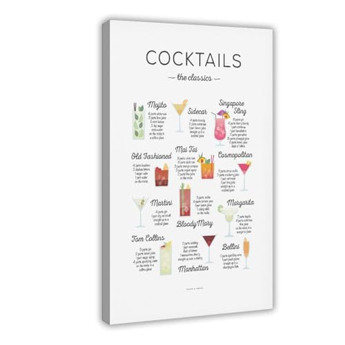 BMtyDG Classic Cocktail Recipes Cocktail Making Guide Canvas Poster Wall Art Prints Room Aesthetic Murals Bedroom And Living Decorations Frame 12x18inch