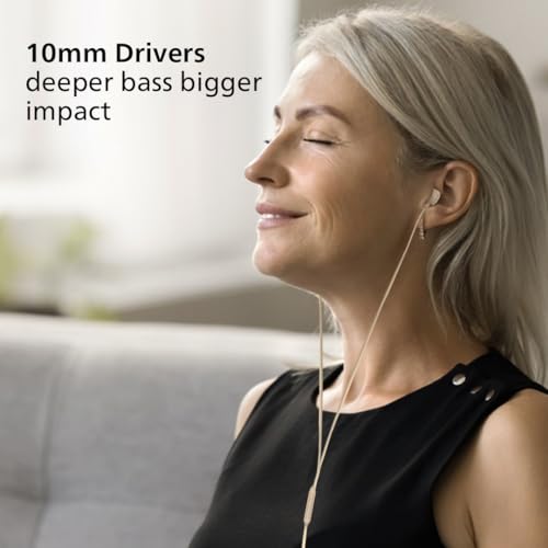 Image of PHILIPS Audio TAE1159GD /00 in-Ear Wired Earphones with C-Type Jack, 10mm Drivers, Inline Mic, Powerful Bass and Clear Sound, Tangle Free 1.2m Cable and 3 x Inter Changeable Ear Tips (Gold)