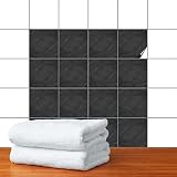 Fliesenaufkleber 15x15 cm für Fliesen in Bad, Küche & Badezimmer - Fliesenspiegel selbstklebend aus Folie - Black Slate, Klebefliesen:10 Stück