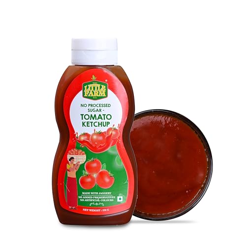 Image of THE LITTLE FARM CO Healthy Jaggery Tomato Ketchup (220g) | No Added Preservatives, No Refined Sugar & No Chemicals | Sweet & Tangy Tomato Sauce Made with Fresh & Natural Ingredients