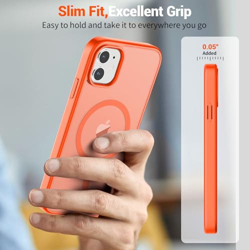 Image of SUPFINE Magnetic for iPhone 12 Case /iPhone 12 Pro Case (Compatible with MagSafe)(10 FT Military Grade Drop Protection) Slim Translucent Matte Shockproof with Anti-Fingerprint Phone Case,Orange