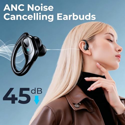 Image of occiam Active Noise Cancelling Earbuds Wireless Bluetooth Headphones | Ear Buds 90Hrs Playback Stereo Bass Earphones with Mic Over-Ear Hooks IPX7 Waterproof Headset for Work Sports