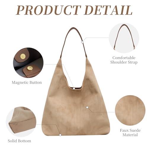 Image of Suede Bag for Women New Suede Tote Bags for Women Retro Slouchy Bag Brown Shoulder Bag Hobo Handbag