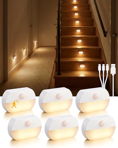 6 Pack Rechargeable Motion Sensor Stair Lights, Indoor...