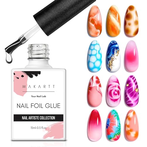 Makartt Nail Foil Glue Gel for Nail, Foil Gel Transfer for Nails Art Stickers Strong Adhesion Foil Transfer Gel Soak Off Salon DIY UV LED Lamp Required 15ML(0.5 fl.oz)