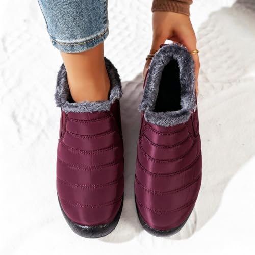 Image of Winter Snow Boots for Women Men, Lightweight Water-Resistant Boots | faux fur lining, rubber sole, warm winter wear, dog walking, errands, light snow, indoor outdoor