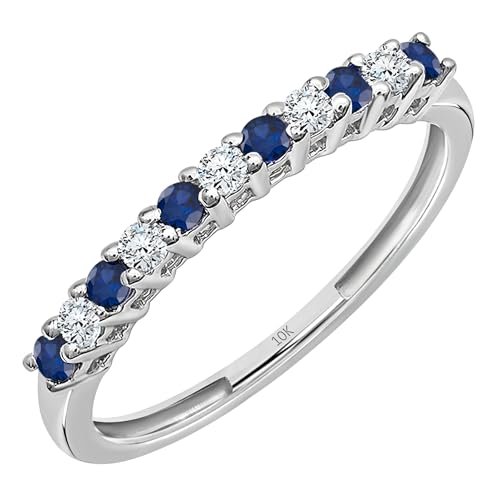 Dazzlingrock Collection Alternate Round Blue Sapphire & White Diamond Stackable Wedding Band in 10K Solid Gold