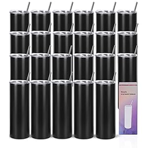 24 Pack 20 Oz Straight Skinny Tumblers,Individually Gift Boxed Stainless Steel Slim Skinny Tumbler Set Bulk, 20 Oz Insulated Slim Thin Travel Tumbler Cup for Diy, Black