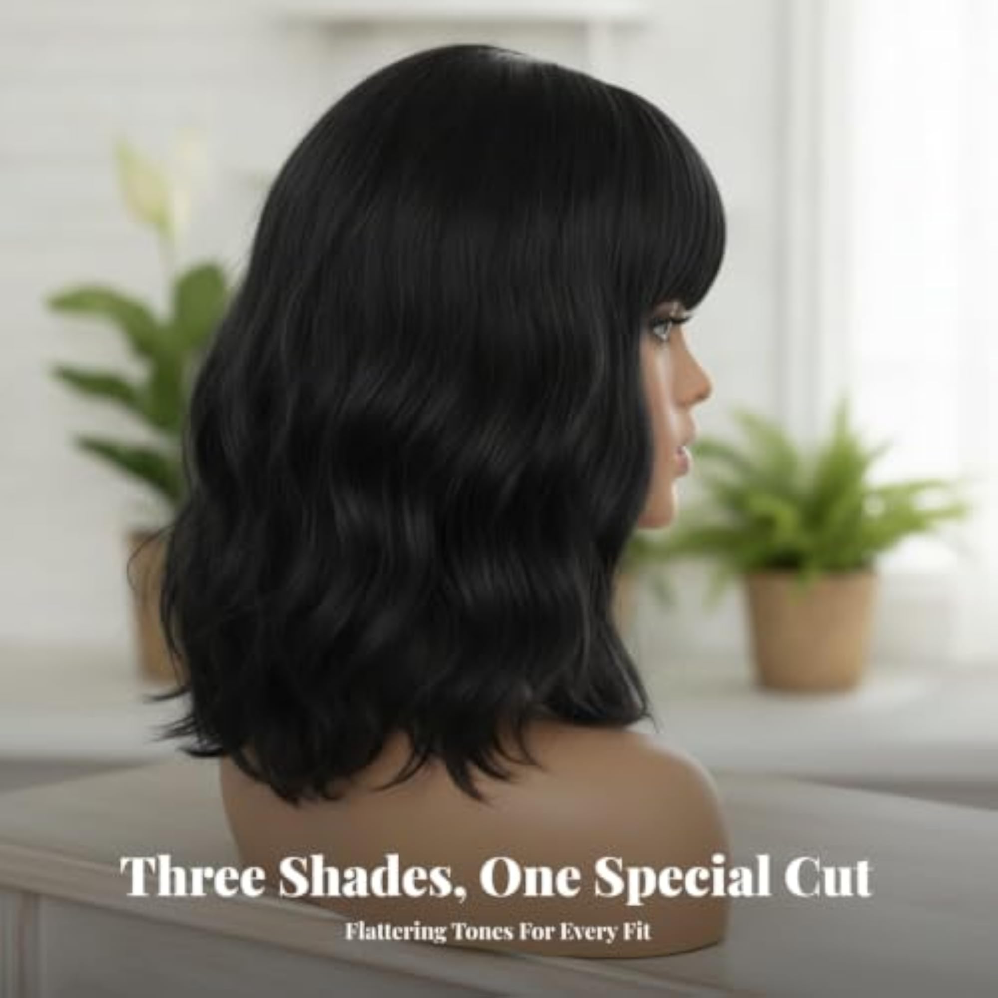 Women's Shoulder-Length Short Wavy Hairpiece with Bangs, Photoshoot