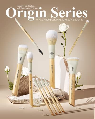 Makeup Brush Set with Travel Makeup Bag for Powder Blush Concealers Contouring and Highlighting/Blending Applications - Vegan