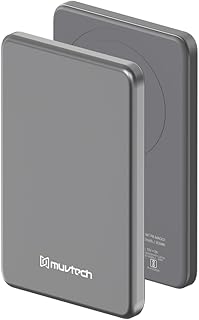 Muvtech Aeroslim Wireless Power Bank 5000mAh Fast Charging | Ultra-Slim, Flight-Friendly |Type-C in/Out, 20W Fast Wired Charging |Compatible with MagSafe iPhone, Samsung, Google Pixel & All Qi Devices