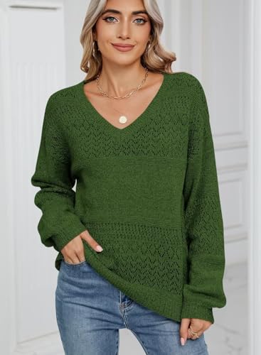 Image of JOCAFIYE Womens Sweaters Casual Long Sleeve V Neck Lightweight Hollow Out Pullover Sweater Tops