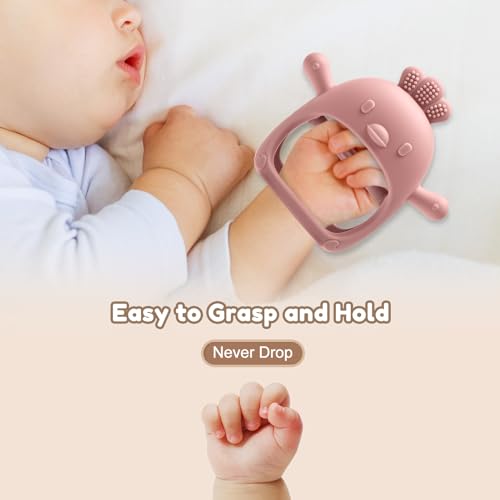 Image of 2 Pack Baby Teething Toys for 0-6 6-12 Months, Never Drop Infant Teether Teething Mitten Toys for 0 3 6 9 12 Months, Newborn Soothing Teething Toy Gifts for 1 One Year Old Baby Boys Girls