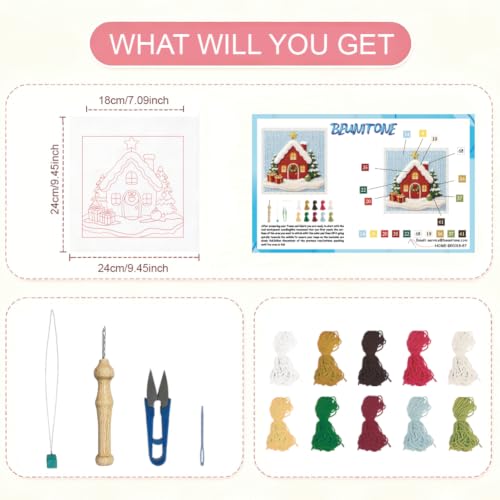 Image of BEUNITONE Punch Needle Kit for Beginners Adults, Christmas Snowhouse Design