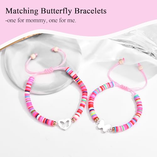 Back to School/First Day of School Bracelet Gifts, First Day of Kindergarten Preschool First/Second Grade Bracelet Gifts, Set of 2 Colorful Matching Butterfly Bracelet for Mom and Daughter2