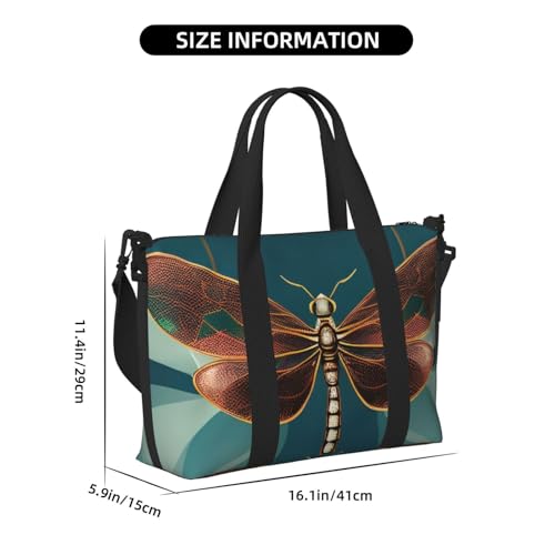 Travel Duffle Bag Weekender Bag Carry On Tote Bag Sport Gym Bag for Women Men Dragonfly and lotus Print4