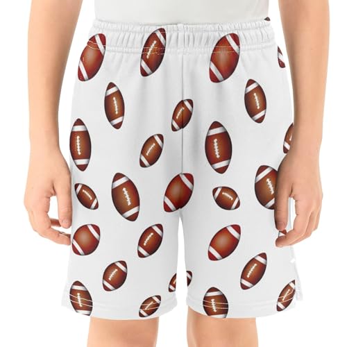 Footballs Athletic Shorts with Zipper Pockets, Youth Boys Athletic Running Shorts for Summer2