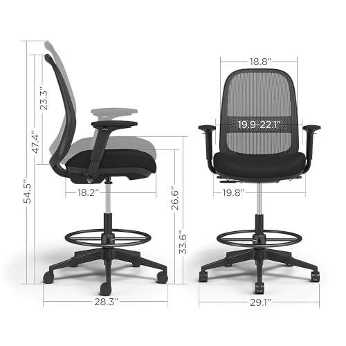 Staples Workplace 2.0 Bedford Ergonomic Office Desk Chair, Breathable Mesh, Swivel Drafting Stool with Footrest, Adjustable Height, Lumbar Support, Black - Thumbnail 2