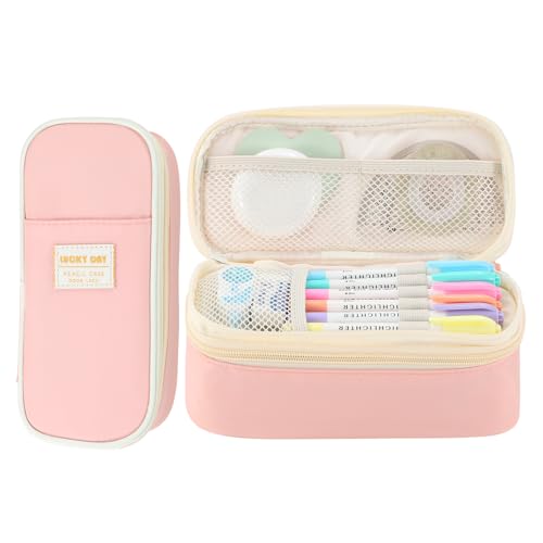 Image of Large Pencil Case for Girls Teens Kids School Pencil Bag with Zipper Pink | Organizer Pencil Pouch Aesthetic Big Capacity Pen Pencil Case Stationery, Thick Multi-layer Fabric, Large Capacity Design