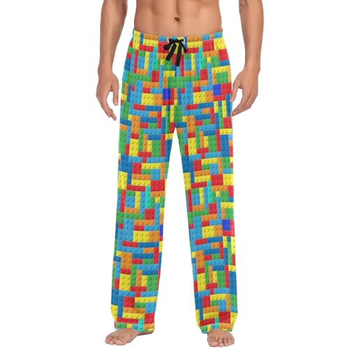 Kigai Lounge Pajama Pants for Men Building Blocks Men's Sleep Bottoms Pants with Drawstring Sleepwear, S