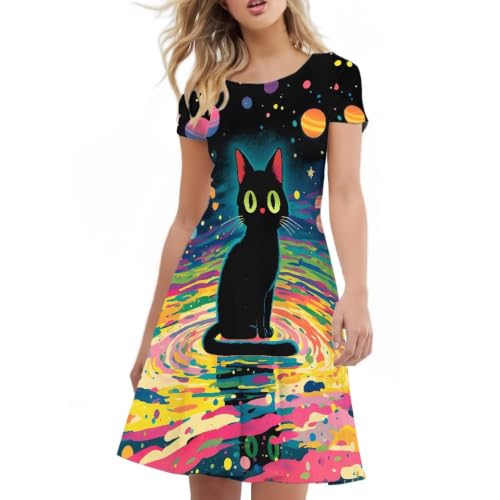 Image of AFPANQZ Womens Casual Summer Lightweight Vintage Dress Short Sleeve Midi Dress Knee-Long Luxury Formal Dress