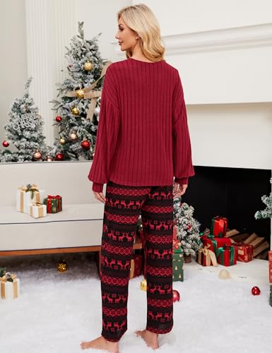 Image of Blooming Jelly Women Ribbed Long Sleeve Pajama Sets Fall Loungewear Pockets