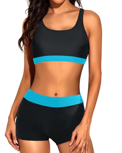 Image of Tempt Me 3 Piece Tankini Swimsuits for Women Athletic Bathing Suits Swim Tank Top with Boy Shorts and Bra Modest Swimwear