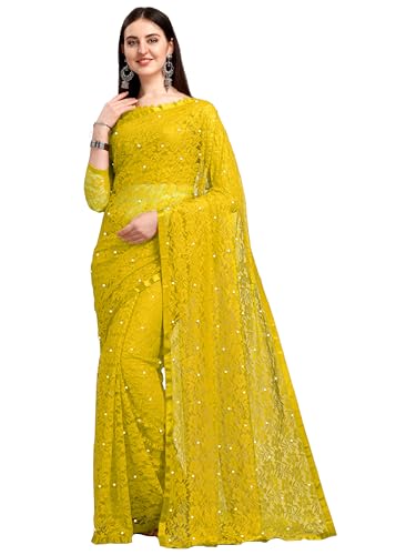 Image of LOROFY Women's Brasso Net Saree With Blouse