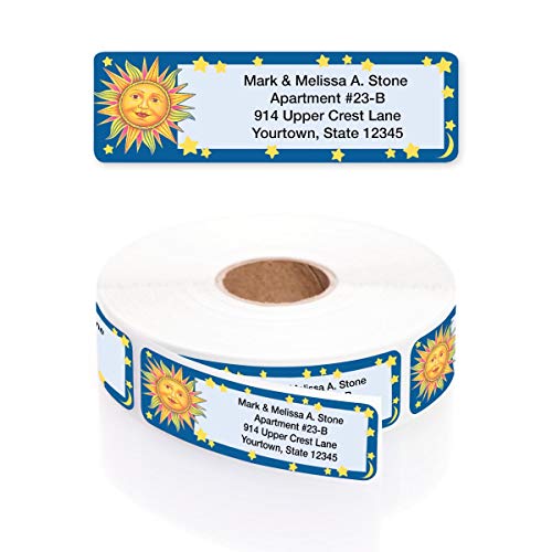 Celestial Blue Designer Rolled Address Labels with Elegant Plastic Dispenser