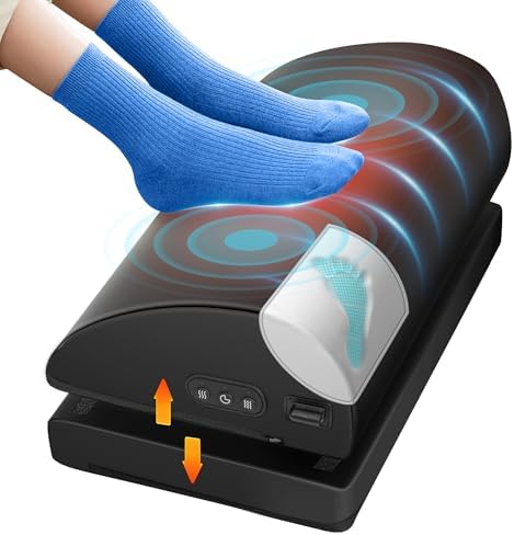 Foot Rest for Under Desk at Work, Heated Foot Stool with Vibration Massage, Adjustable Height Memory Foam Foot Stool,2 Heat Levels Ergonomic Desk Footrest