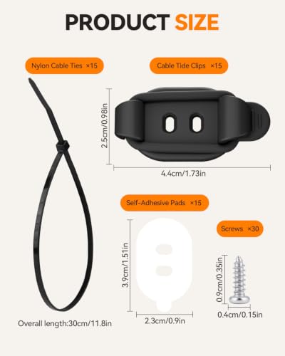 15 Pack Clips Adhesivos Elásticos Ajustables para Cable, Organizador de Cables para Oficina, Hogar, Coche y Más (Negro) miniatura 2
