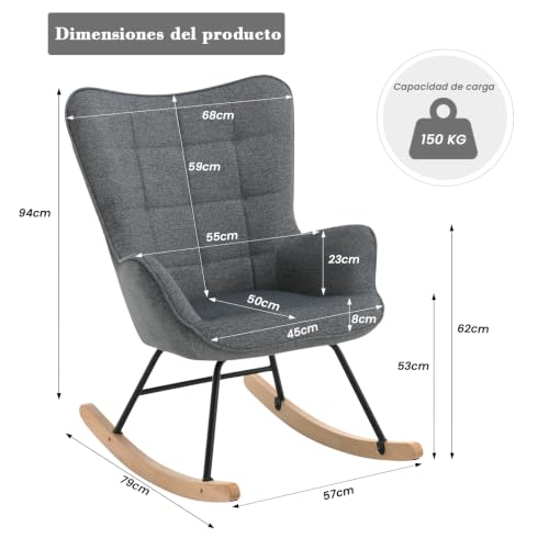 Miniatura 3 de Woltu Silla Mecedora, Sillon Relax, Sillon Balancin, Mecedora Comoda Para Adulto, Mecedora Relajante Para Dormitorio Y Salon, Estructura De Metal, Gris Oscuro, 69x90x95 Cm, Sks30dgr