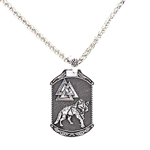 Pendentif tête de loup viking en relief vieilli et sa chaîne celtique