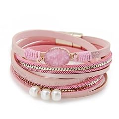 Leather Wrap Bracelets(pearl pink)