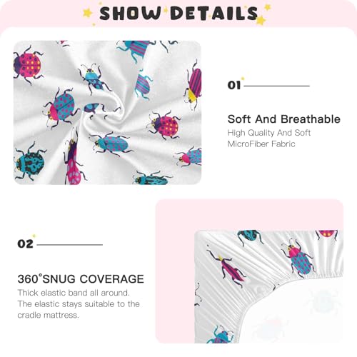 Image of VIGTRO Colorful Ladybugs Print Baby Crib Sheets for Boys Girls, Breathable Soft Fitted Crib Playard Sheets Baby Mattress Sheet, S 39x27x5in