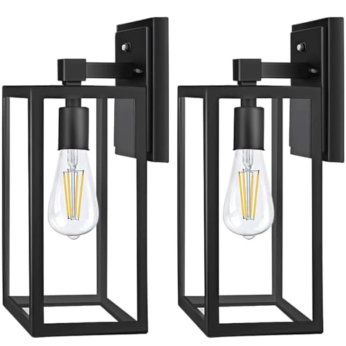 PARTPHONER Outdoor Light Fixtures Wall Mount, Porch Light, Waterproof Exterior Light Fixture, Anti-Rust Wall Sconce with Clear Glass and Black Aluminum for Garage, Doorway-2 Pack
