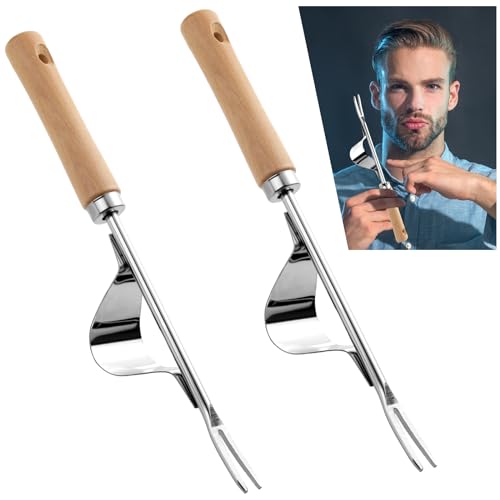 Leriton 2 Pcs Hand Weeder Puller Tool for Garden Stainless Steel Two Pronged Fork Manual Weed Remove Dig Tool for Lawn Yard Farmland Cultivating Transplant Plant Flower Weeds(Straight Line Style)