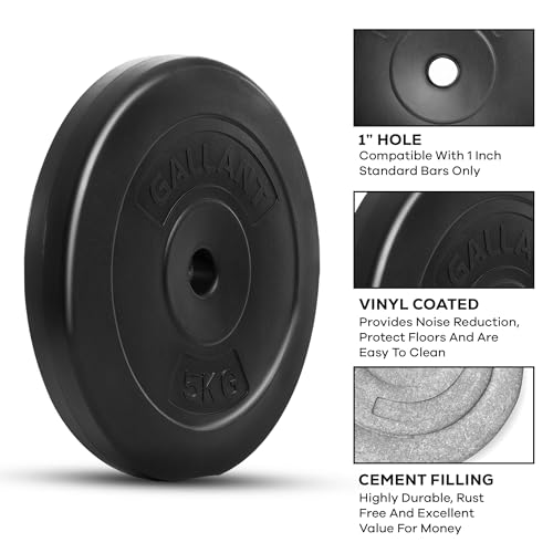 Gallant Weight Plates - 5kg Standard 1 Inch Vinyl Weights Discs 20kg Set For Men Women - Weight Plate Set for Lifting Dumbbells Barbell Home Gym Fitness Training Equipment (Black, 5kg x 4) - Image 2