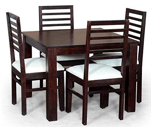 Image of Sheesham Wood 4 Seater Dining Table Set with 4 Chairs for Dining Room (Walnut Finish)